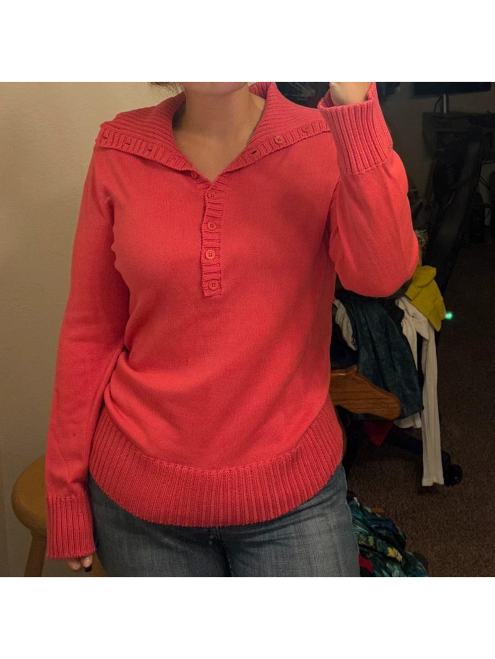Fitted Pink Sweater Long Sleeve Henley